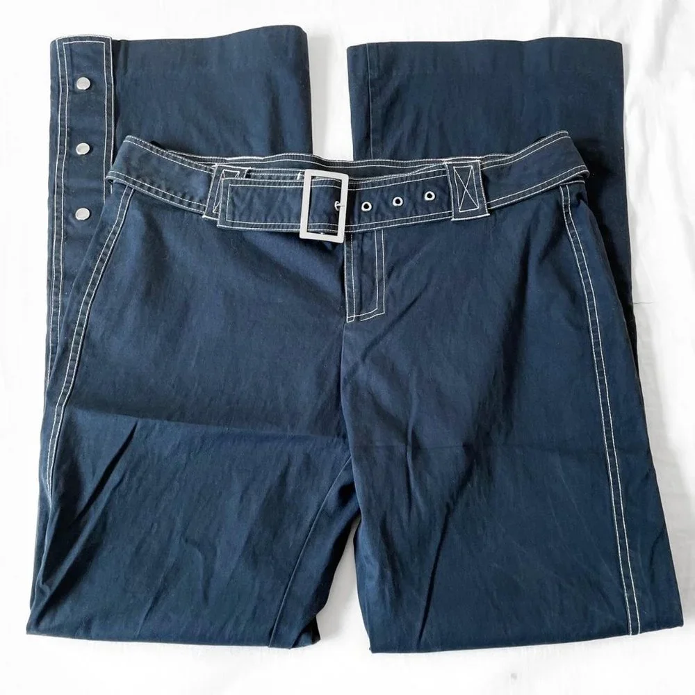 90s/y2k Dark Navy Blue Flare Leg Cyber Rave Pants - Picture 2 of 4